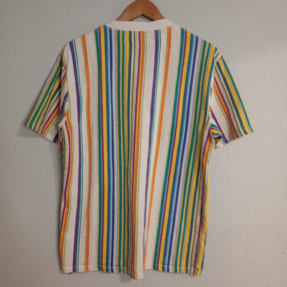 Guess originals embroidered spell out logo multicolor striped tee retro style - Picture 3 of 9